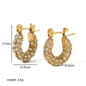 1 Pair Elegant Simple Style U Shape Stainless Steel  Gold Color Inlay Rhinestones Women's Hoop Earrings h5 Picture3